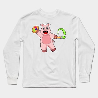 Pig Painting Paint brush Color Long Sleeve T-Shirt